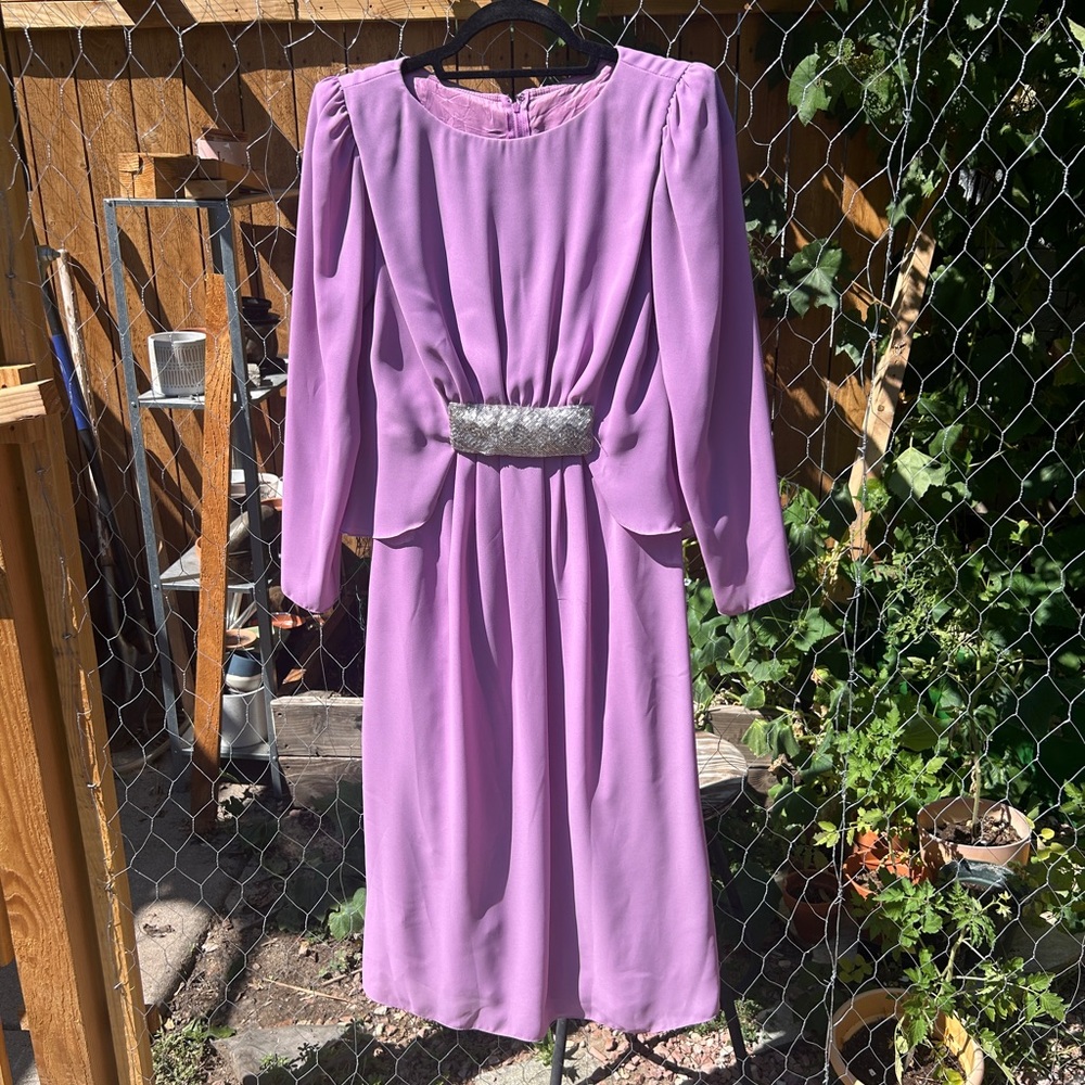 Miss Elliette Vintage Lavender Long Sleeve Dress with Silver Detail